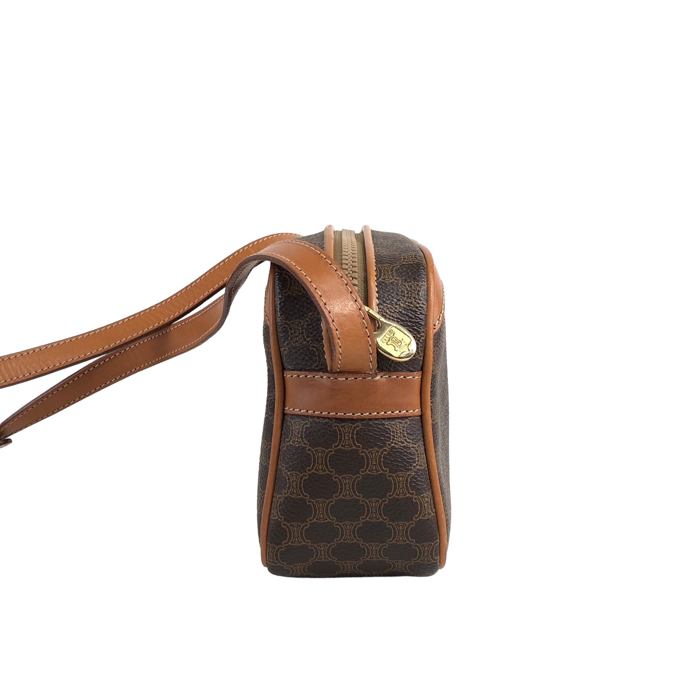 CELINE セリーヌ マカダム ショルダーバッグ ブラウン ブラゾン型押し