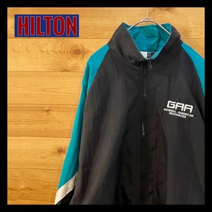 【HILTON】90s ワンポイント 刺繍ロゴ ナイロンジャケット レトロ アメリカ古着