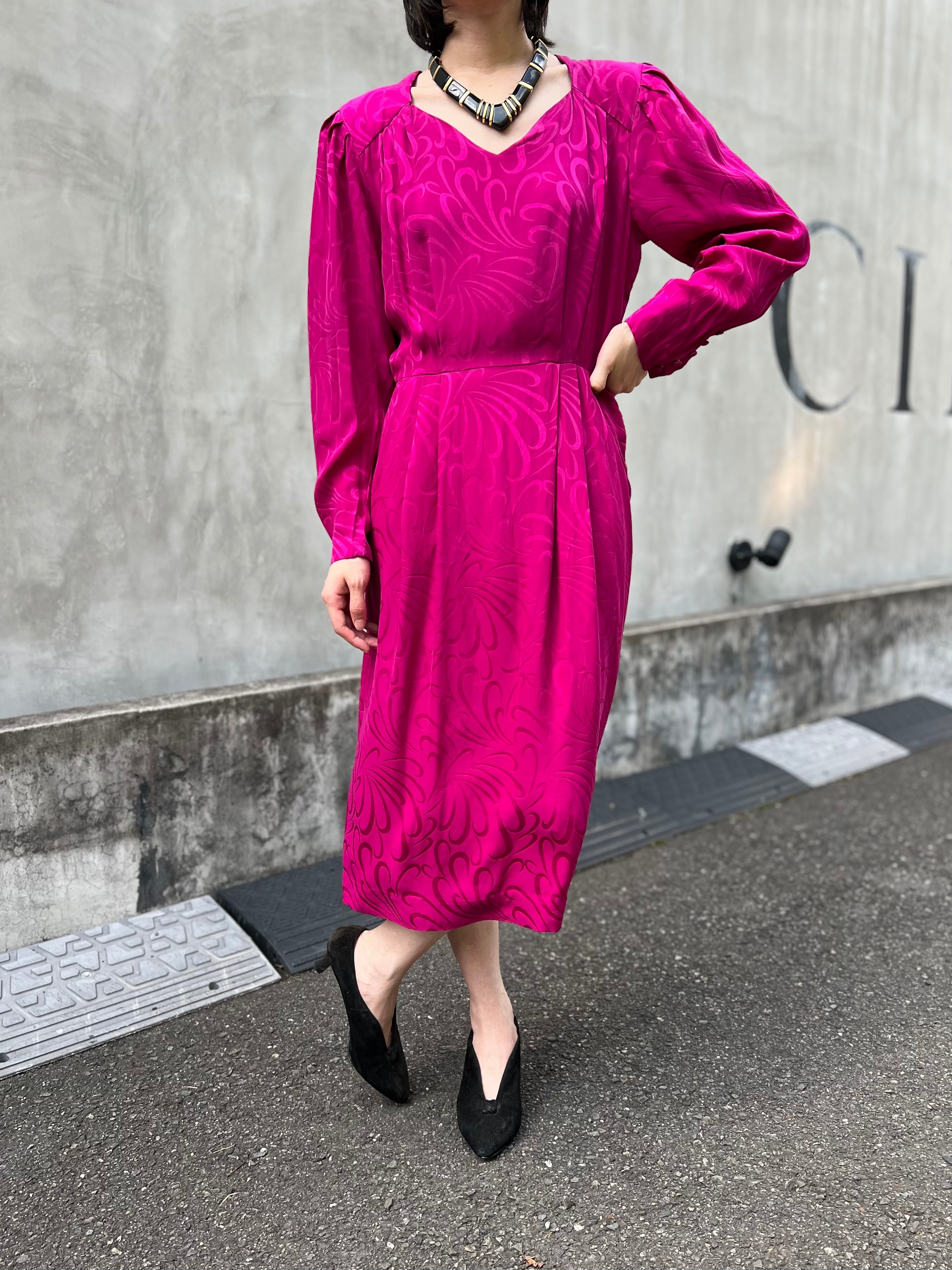 80s violet pink silk dress ( ヴィンテージ バイオレット ピンク シルク ワンピース )