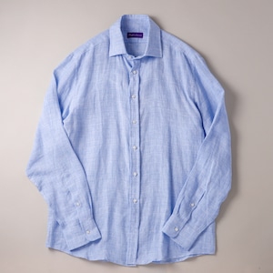 【定価10万】Ralph Lauren Purple Label special linen shirt made in Portugal dead stock/ ラルフローレン パープルレーベル スペシャル リネン シャツ ブルー チェック ポルトガル製 サイズL 長袖 タグ付 未使用品