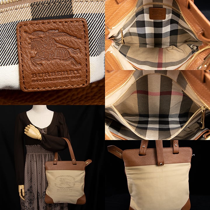 BURBERRY プレートチャーム 巾着 A4収納可 トートバッグ 極美品 