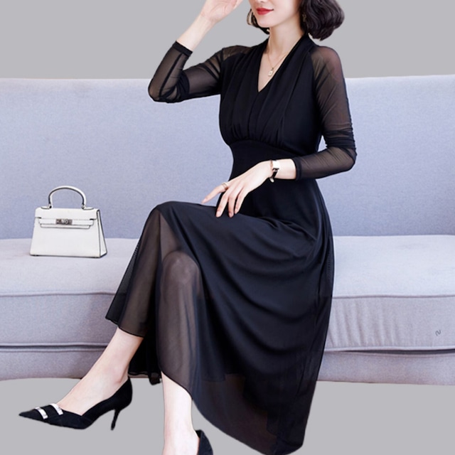 エレガント メッシュロングスリーブ ダンスドレス ds1065