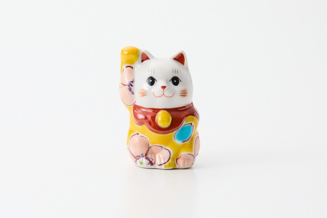 ミニ招き猫（右） イエロー花うらら