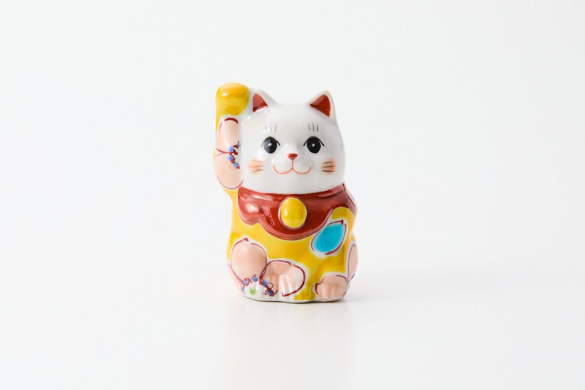 ミニ招き猫(右) イエロー花うらら