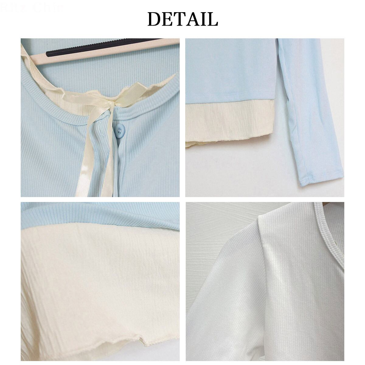 カップ付き レイヤード風 Tシャツ レディース 春秋 韓国 おしゃれ 大人 かわいい 長袖 トップス カジュアル 重ね着 フリル リボン 大人可愛い 大人女子