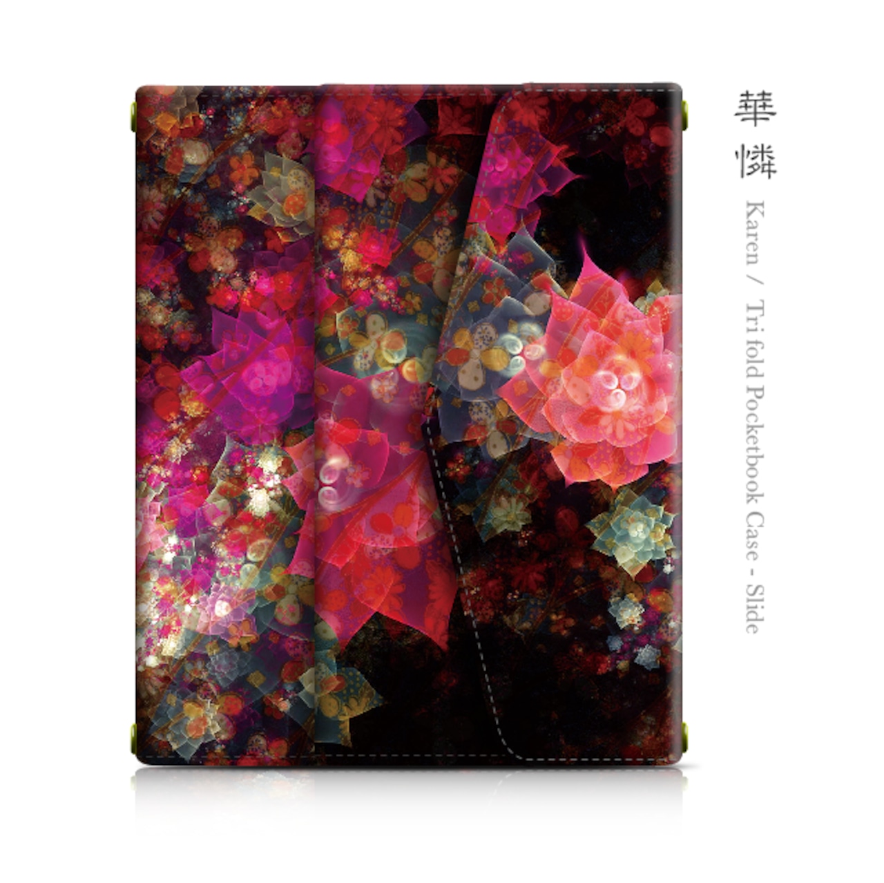 Android対応｜華憐 - 和風 三つ折り手帳型スライド式スマホケース