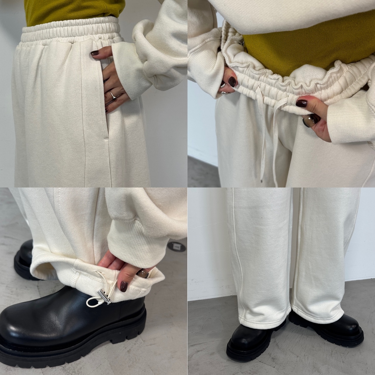 サイドパイピング裏起毛スウェットコクーンPT/エクリュ