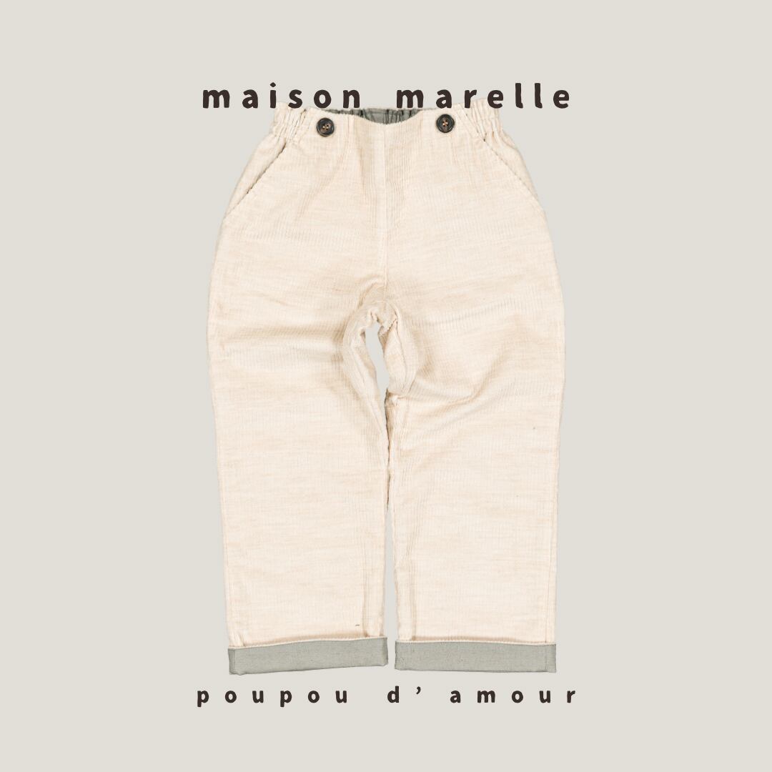 6Y~12Y送料無料 【予約】maison marelle|Pants LEBON - velvet beige / sauge linen (11月上旬以降入荷予定)