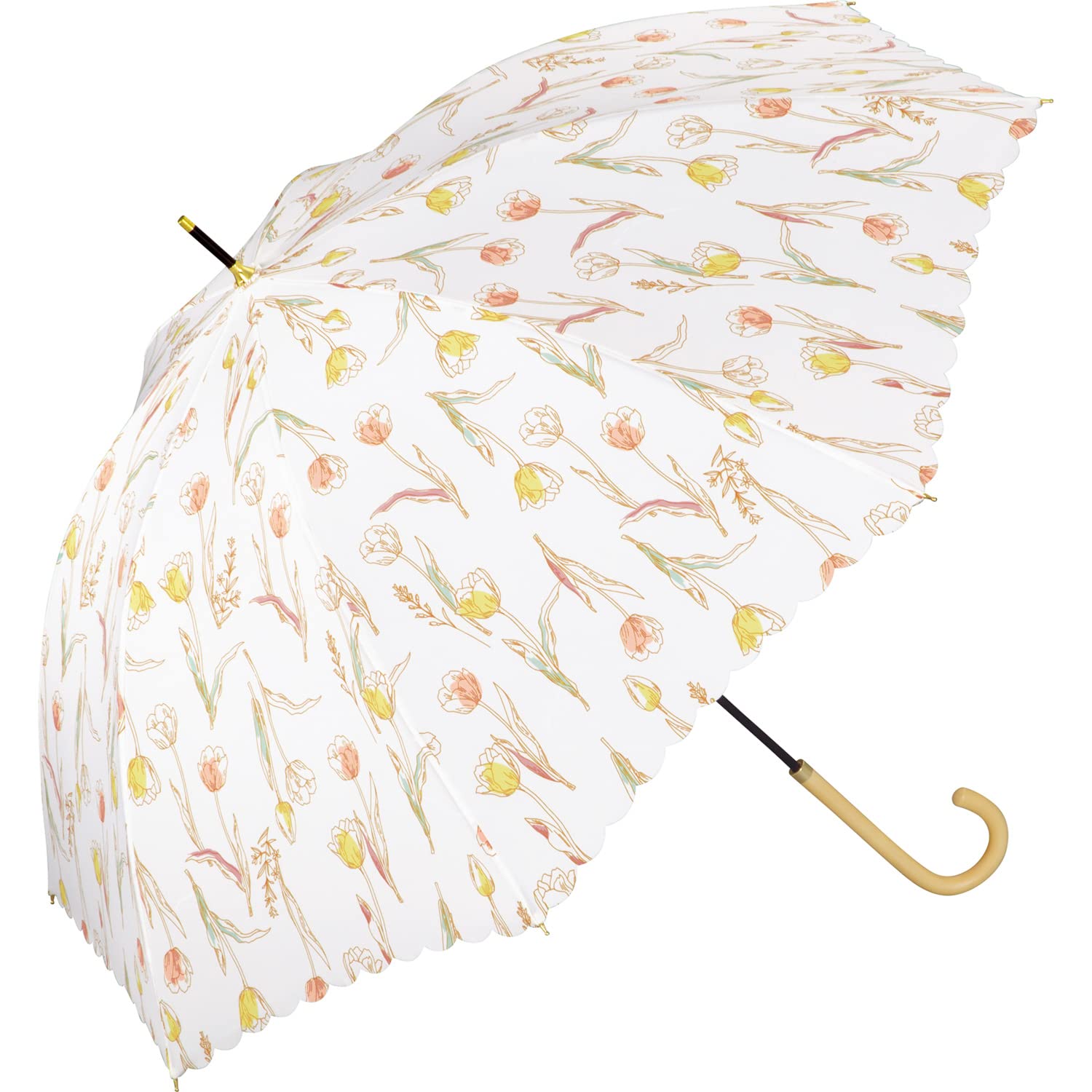 Wpc. 雨傘 ヴィンテージチューリップ オフ 長傘 58cm レディース 晴雨兼用 大きい 花柄 木製ハンドル 上品 フチ スカラップ なみなみカット おしゃれ 可愛い 女性 4719-02-001