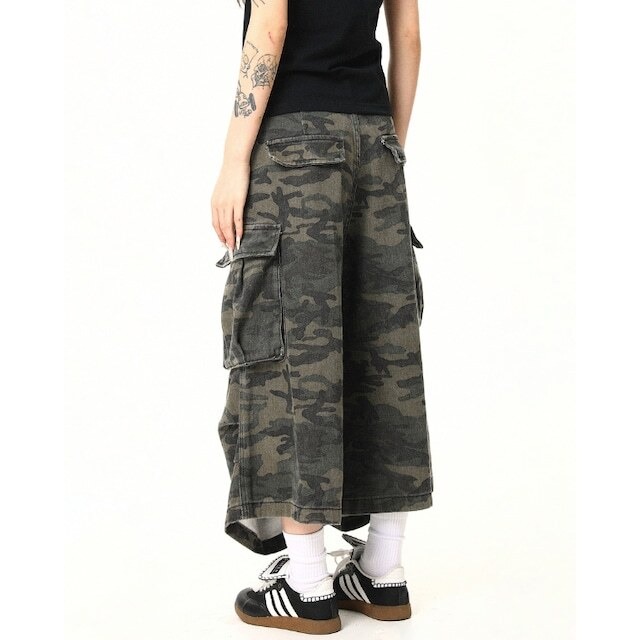 【即納】camouflage cropped pants　迷彩クロップドパンツ　J1128　L