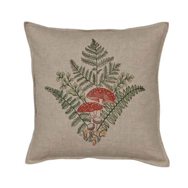 CORAL&TUSK「Mushrooms and Ferns Bouquet Pillow」キノコとシダのブーケ  クッションカバー 40x40cm  (コーラル・アンド・タスク)