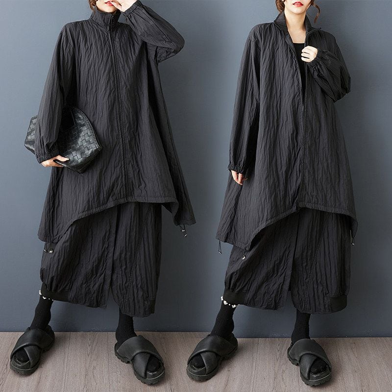 TEXTURED ZIP HIGH NECK COAT AND SKIRT M-18834