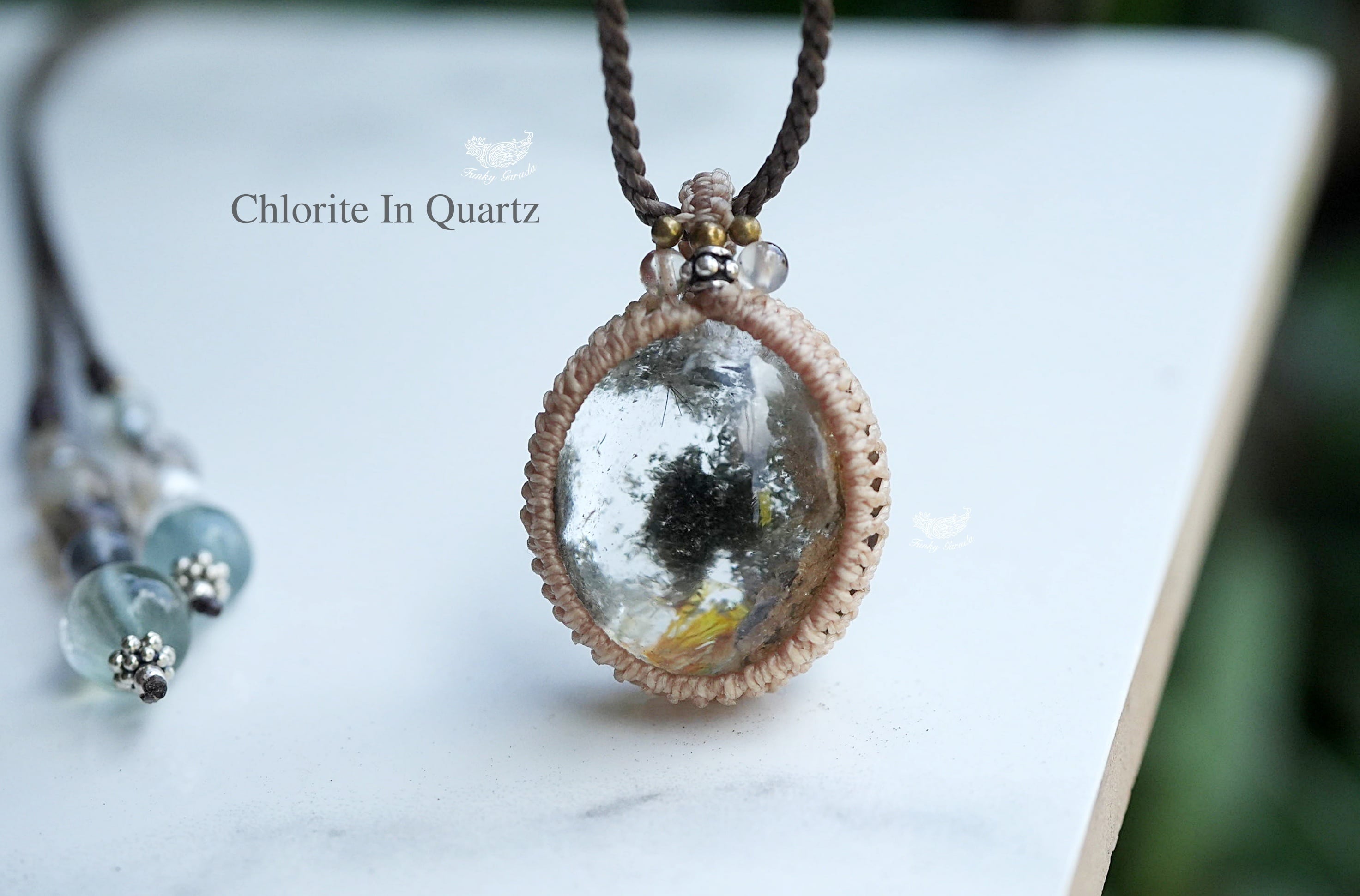 緑の小島★クローライトインガーデンクォーツ マクラメネックレス1415