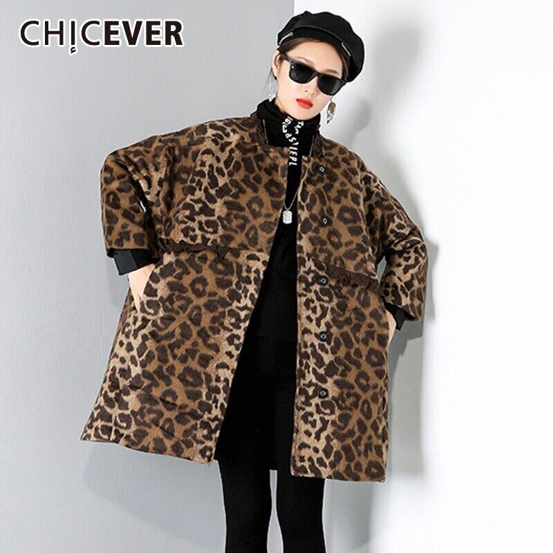 CHICEVERヒョウパッチワークコットンコート女性Oネック長袖ヴィンテージストレートルーズシックコートタイド ロング ビンテージ 6base58926041239
