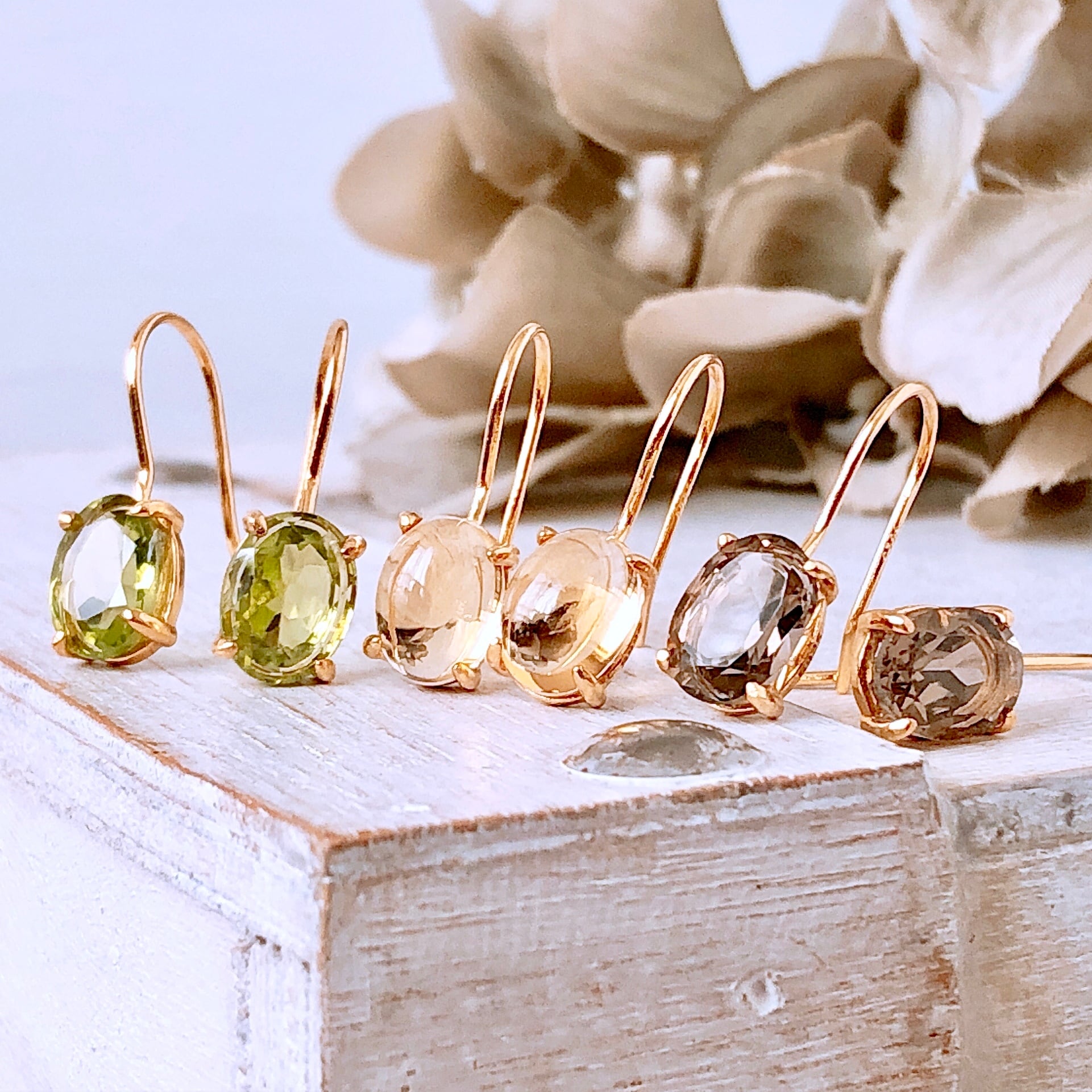 宝石質シトリンsilver925製18kgpフックピアス 11月誕生石 8×6mm 両耳用