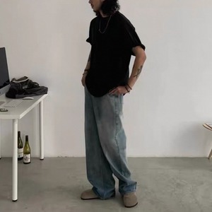 Wide leg denim pants 0393