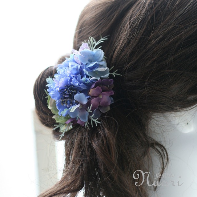 矢車草と紫陽花の青い髪飾り No 19 Naori Starry Garden ナオリ スターリィガーデン