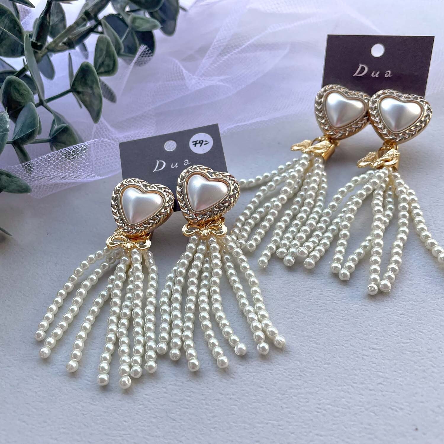 ハートパールとパールタッセル〈ピアス/イヤリング〉 | Dua