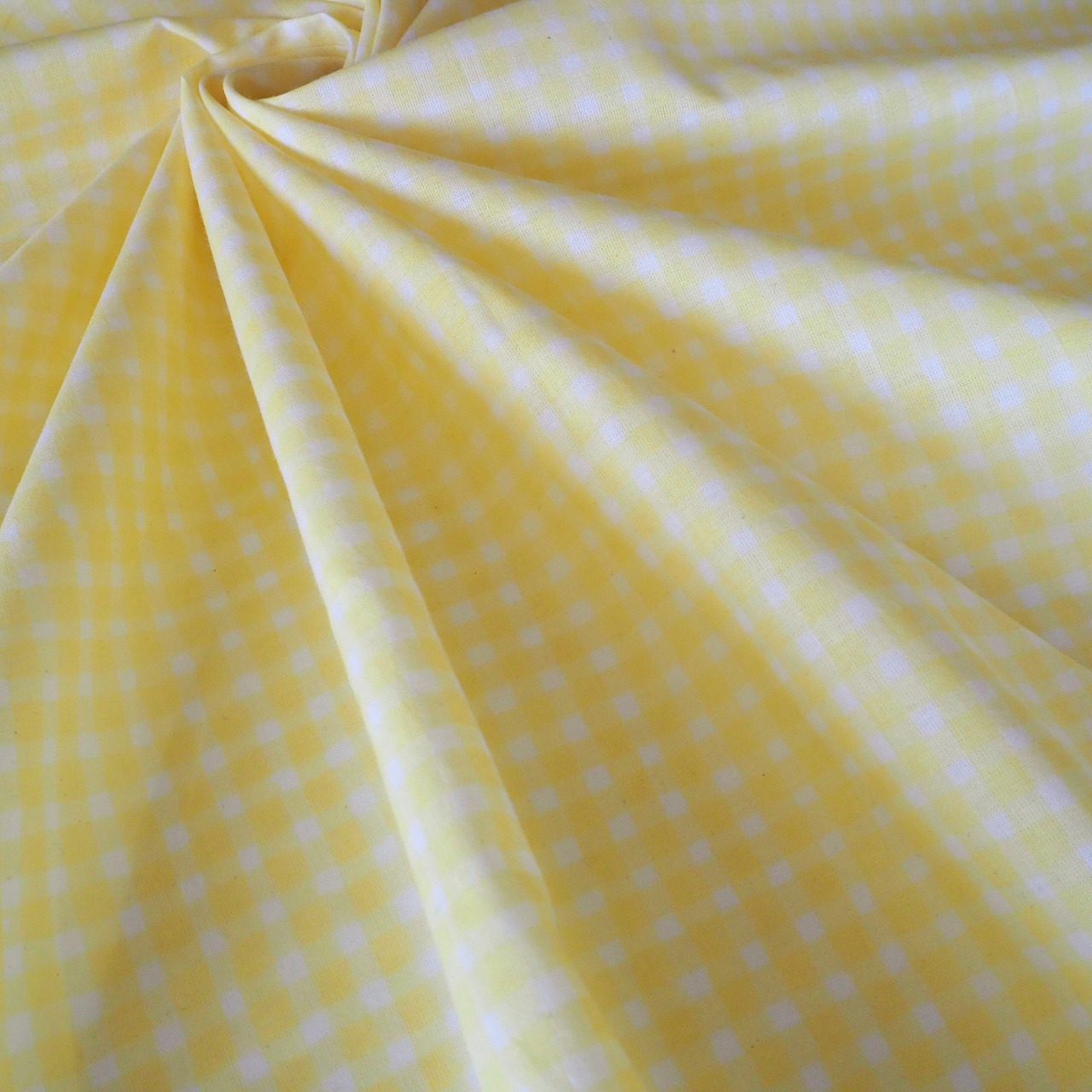 ブロックプリント生地【50cm単位】インド綿  チェック柄(小) 白×イエロー #50213-YL2