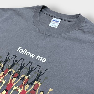 【GILDAN】プリント イラスト Tシャツ フォローミー follow me 半袖 L グレー系 US古着