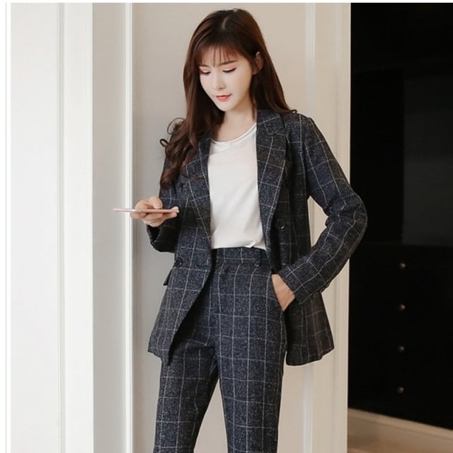 春ジャケットレディース チェックパンツ2Pセットアップ レディース