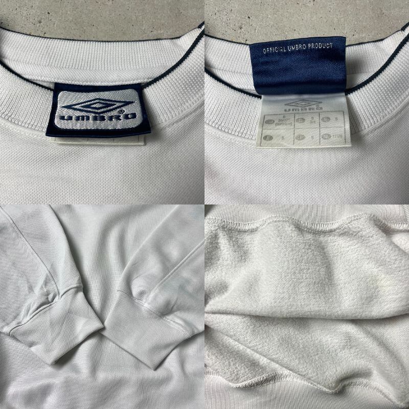 90s アンブロ　UMBRO スウェット　ワンポイント　刺繍　白　古着 UMBRO/別注 UMBRO ワンポイントロゴ刺繍 裏起毛ラグラン
