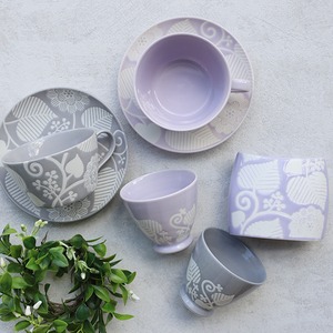 波佐見焼　スープカップ　フロールブランシュ（グレー・ラベンダー）