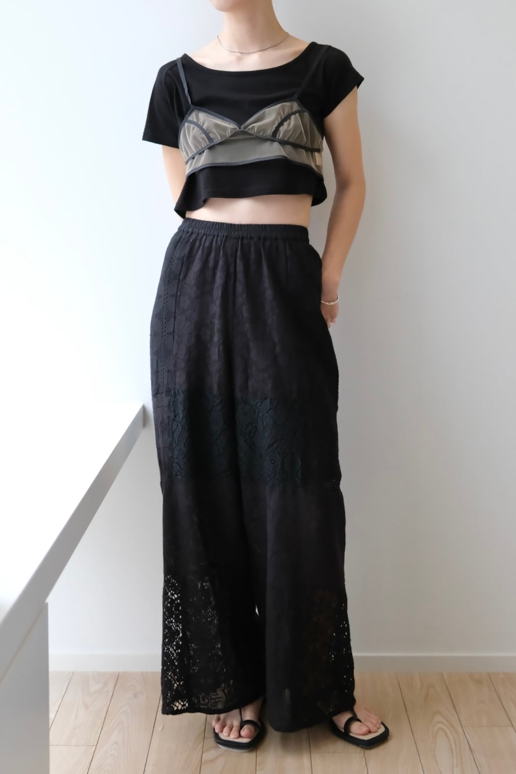 Patchwork Lace Trousers パッチワーク レース パンツ Black | planet3rd