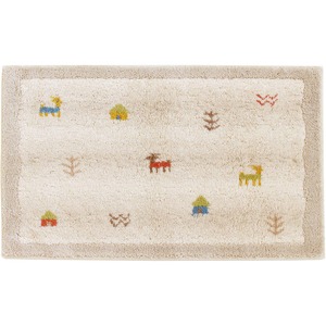 【努力特価】オカ(OKA) ギャベ コーナー吸着玄関マット 約45cm×75cm ベージュ (ギャベ柄 エスニック 洗える 吸着 ラグ カーペット 日本製 大判)