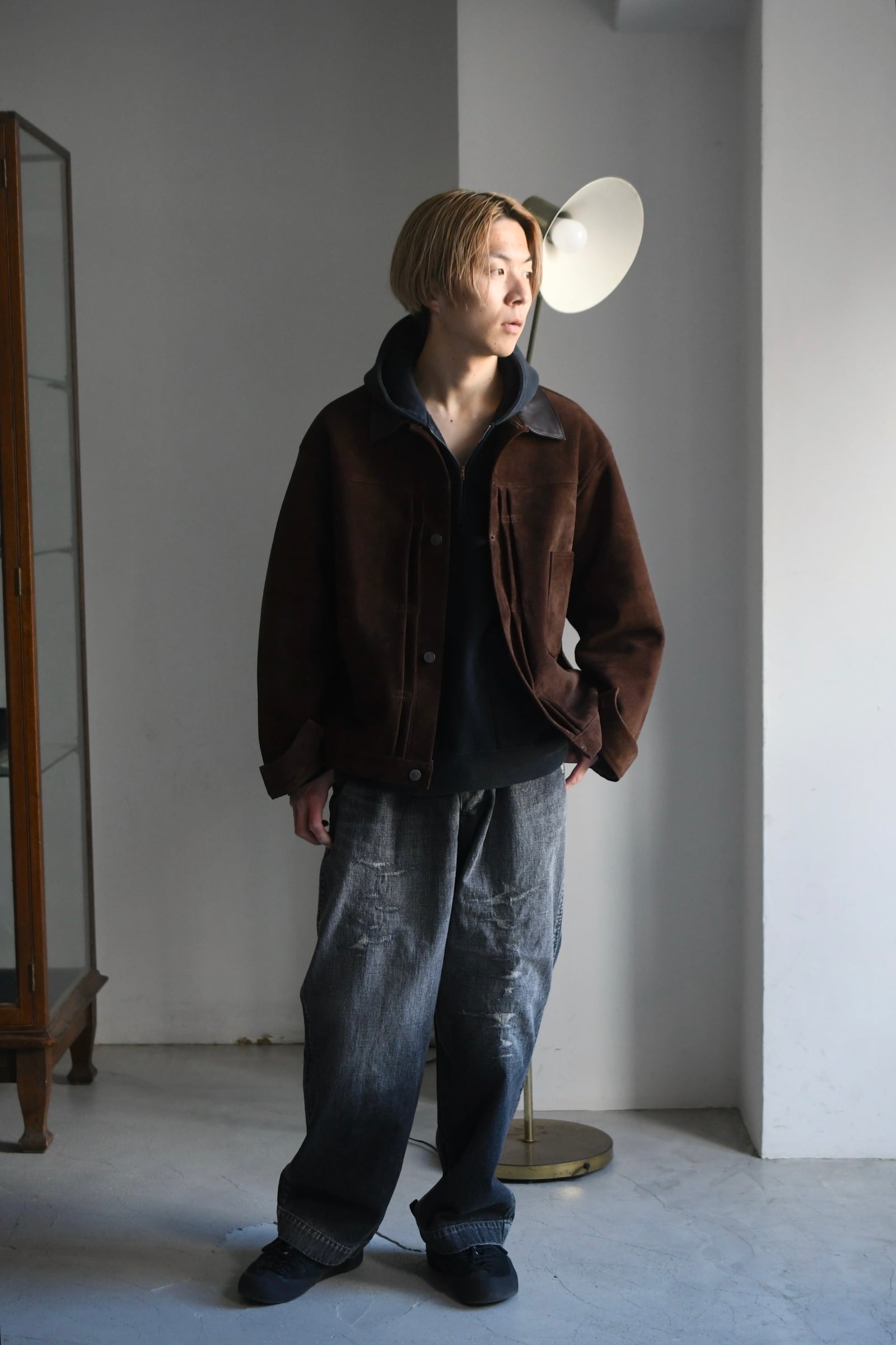 A.PRESSE / Vintage Sailor Hood Half Zip Sweatshirt (Black) | nariwai