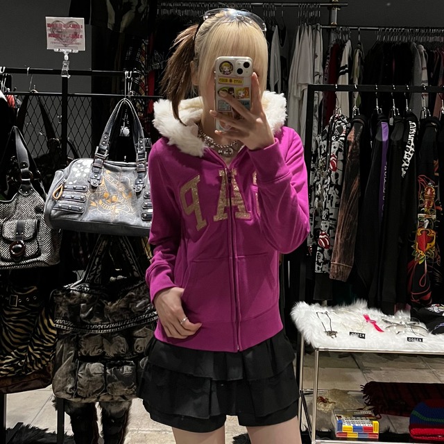 GAP ファージップパーカー ラメロゴ | 古着屋 PINK