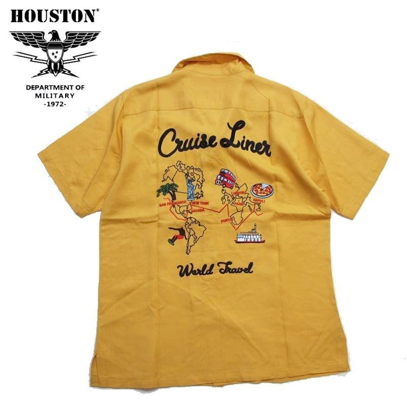 HOUSTON ボーリングシャツ ヒューストン WORLD 2020年 地図 刺繍 メンズ 半袖シャツ 40667 k2select2020