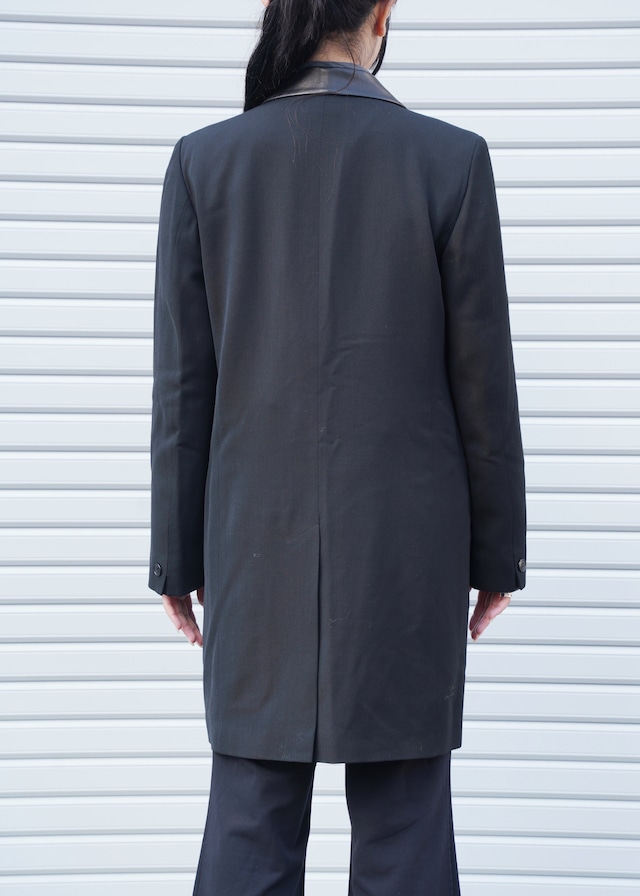 90's agnes b. homme leather collar long tailored jacket