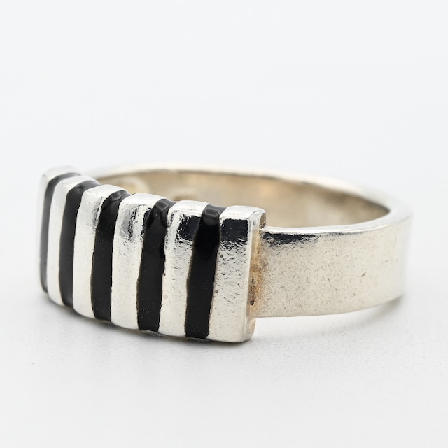 Black Enamel Stripe Bar Design Ring #19.5 / Denmark