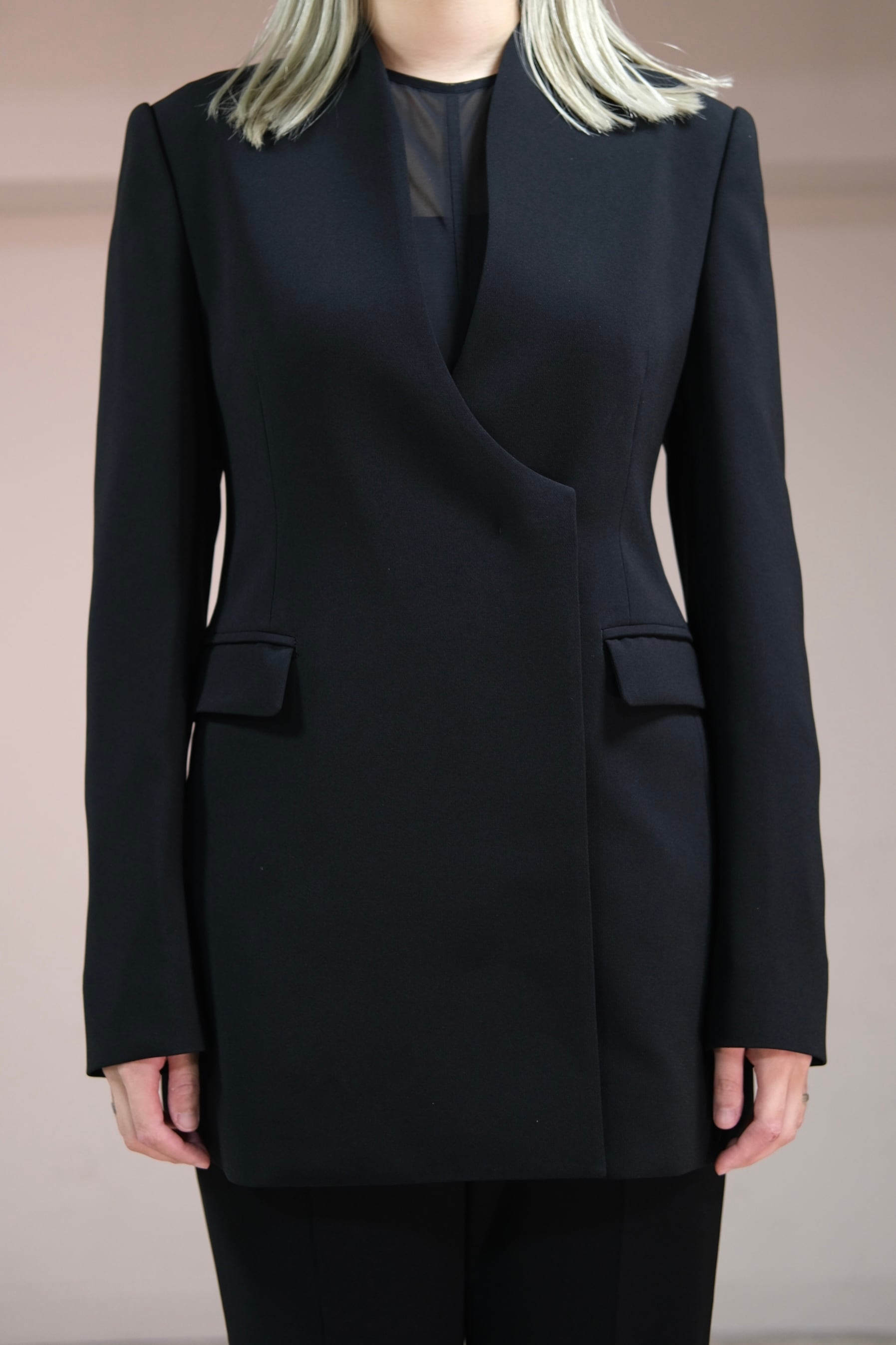 Mame Kurogouchi】Acetate Polyester Collarless Double Breasted Suit