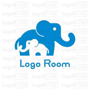 No773 ゾウの親子のロゴ【青、単色、ゾウ、動物、親子、シンプル、親しみ、ポップ、クリニック、ショップ、販売、商品、アプリ、ブランド、不動産】