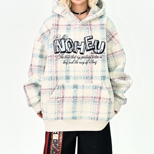 チェックボアレタリングフーディ 2col   R01146