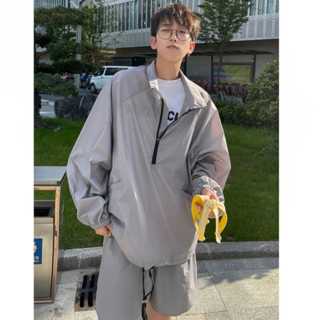 ハーフ パンツ メンズ セットアップパーカー 予約販売 メンズ セットアップ 上下 ジップアップ ナイロン 長袖 ハーフパンツ シャカシャカ ストリート パーカー ブラック グレー ベージュ 韓国 ジム スポーツウエア カジュアル 春 夏 大きいサイズ M L XL 2XL 3XL