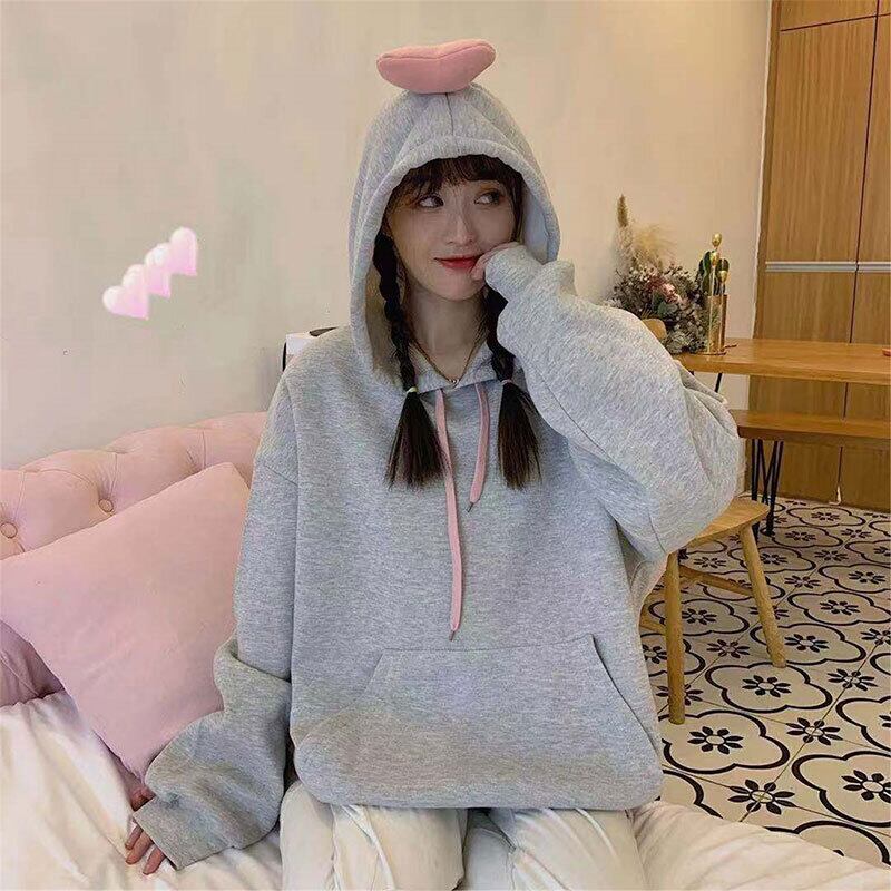 フードセーター レディースルーズスタイルオータムウィンターベルベットトップス リボン 秋物 冬物 萌量不足9794151253