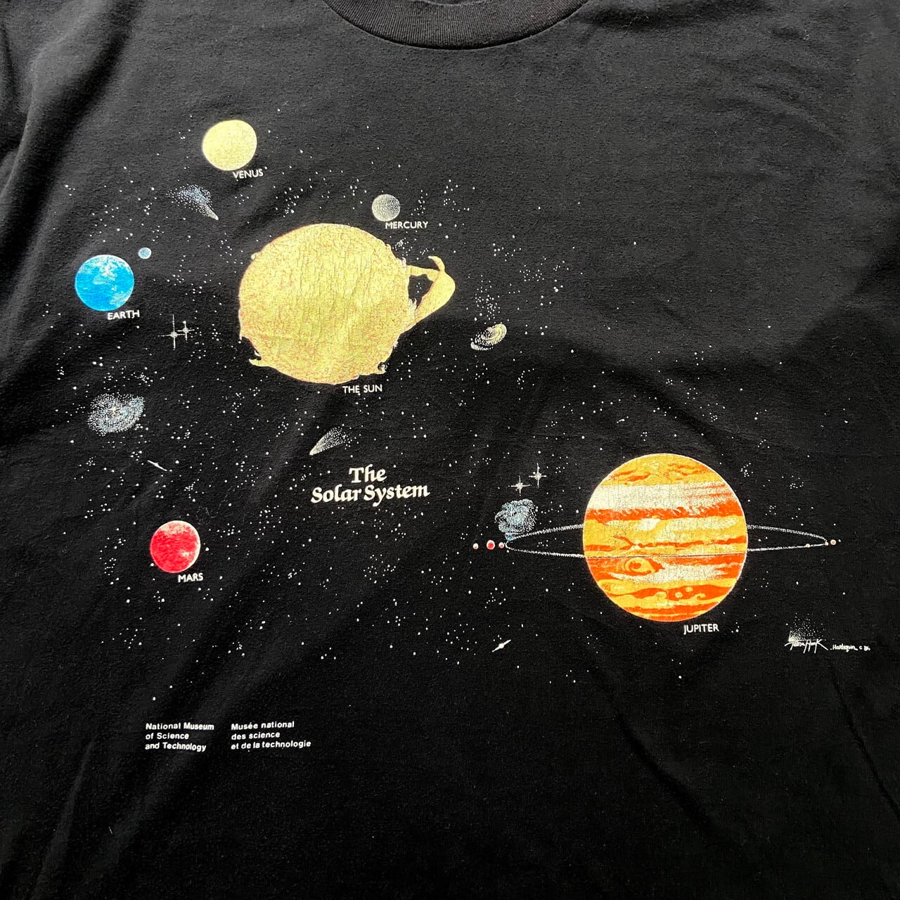 太陽系 プリント Tシャツ 宇宙 アース シングルステッチ ブラック 黒 S
