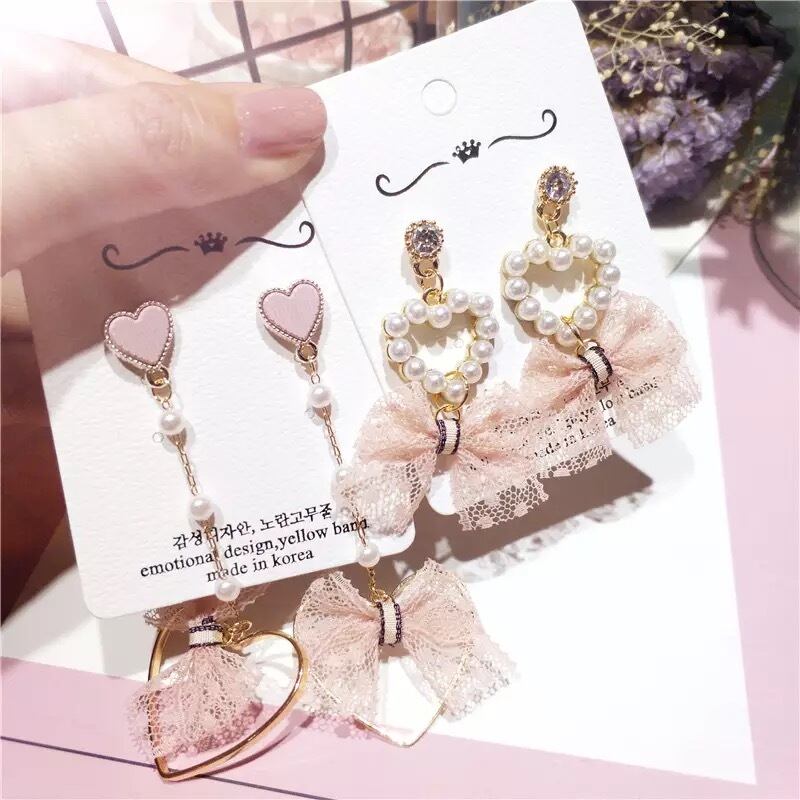 パールハートレースリボンピアス | Meluce