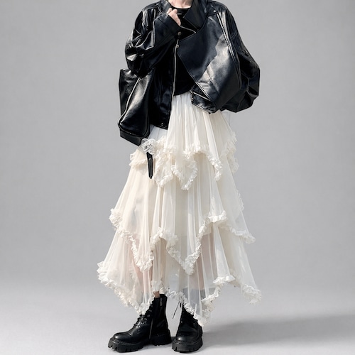 sheer ruffle tiered skirt / l0448