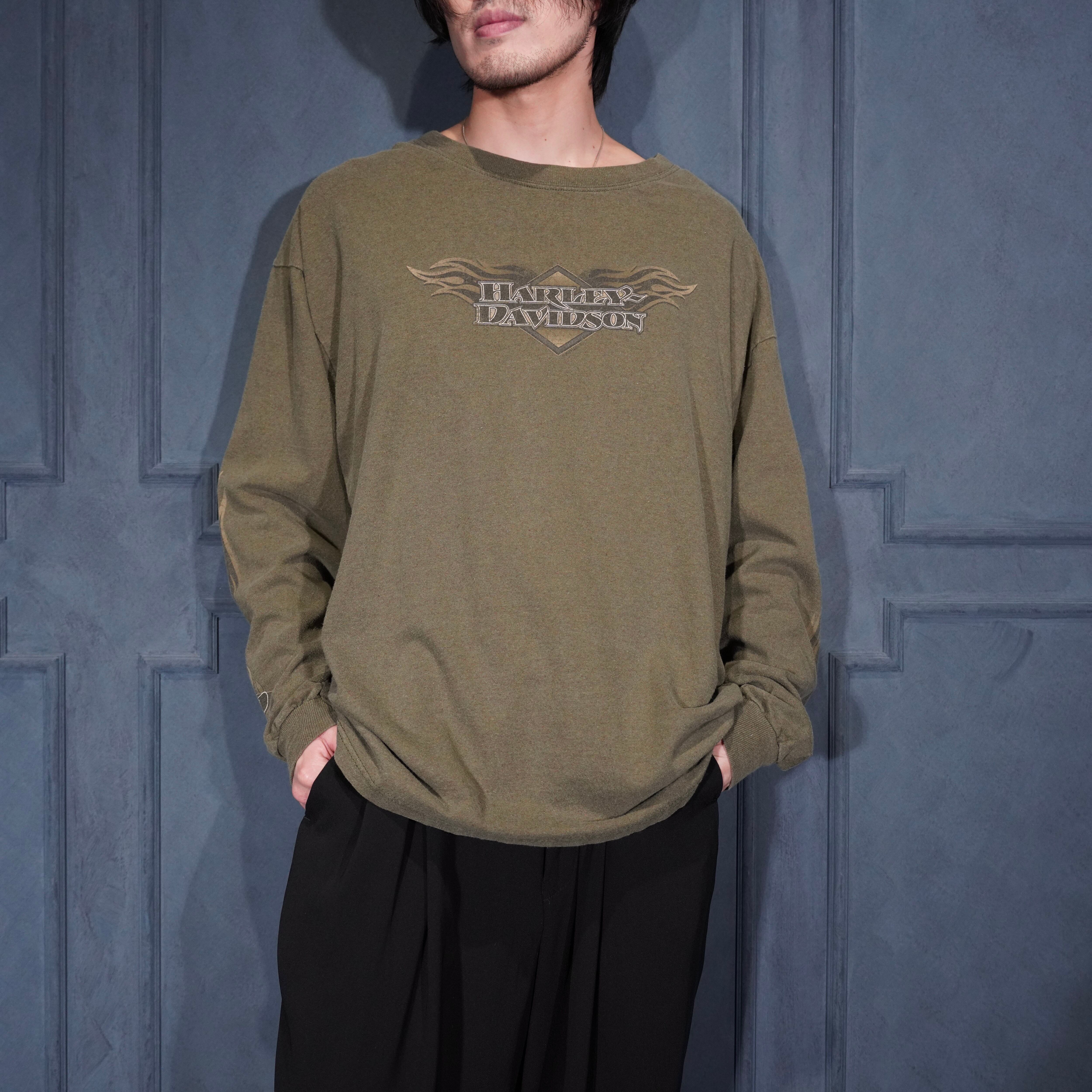 Harley-Davidson 長袖Tシャツ ドラゴンフレイムデザイン 00's USA VINTAGE HARLEY DAVIDSON DRAGON FLAME DOUBLE SIDED PRINT