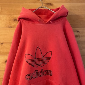 【adidas】80s USA製 トレフォイル 刺繍ロゴ 万国旗タグ プルオーバー 肉厚 パーカー M アメリカ古着