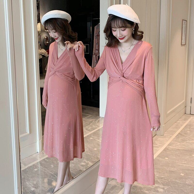 【新作】【送料無料】 授乳マタニティルーズスタイリッシュVネックスリミングドレス妊婦妊娠授乳ドレス AL expec328707970439