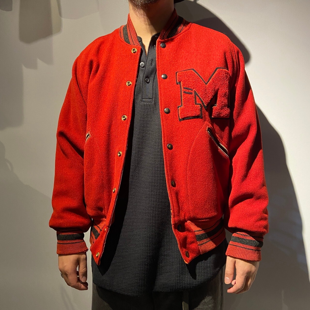 50年代 リバーシブル ウールスタジャン メンズL相当 古着 GENERAL 