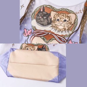 星飾りのハートフレームに結ばれた黒猫と豹の友情の肖像トートバッグ E00650