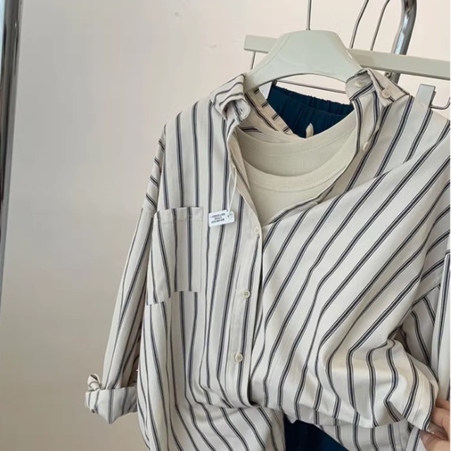 【ストライプカジュアル長袖シャツ】P00140