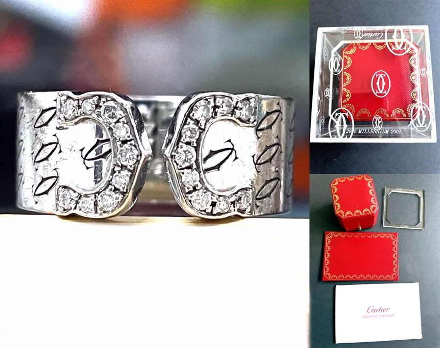CARTIER カルティエ K18WG 2C リング パヴェ ダイヤ ミレニアム Xmas 限定ケース付 指輪 9号