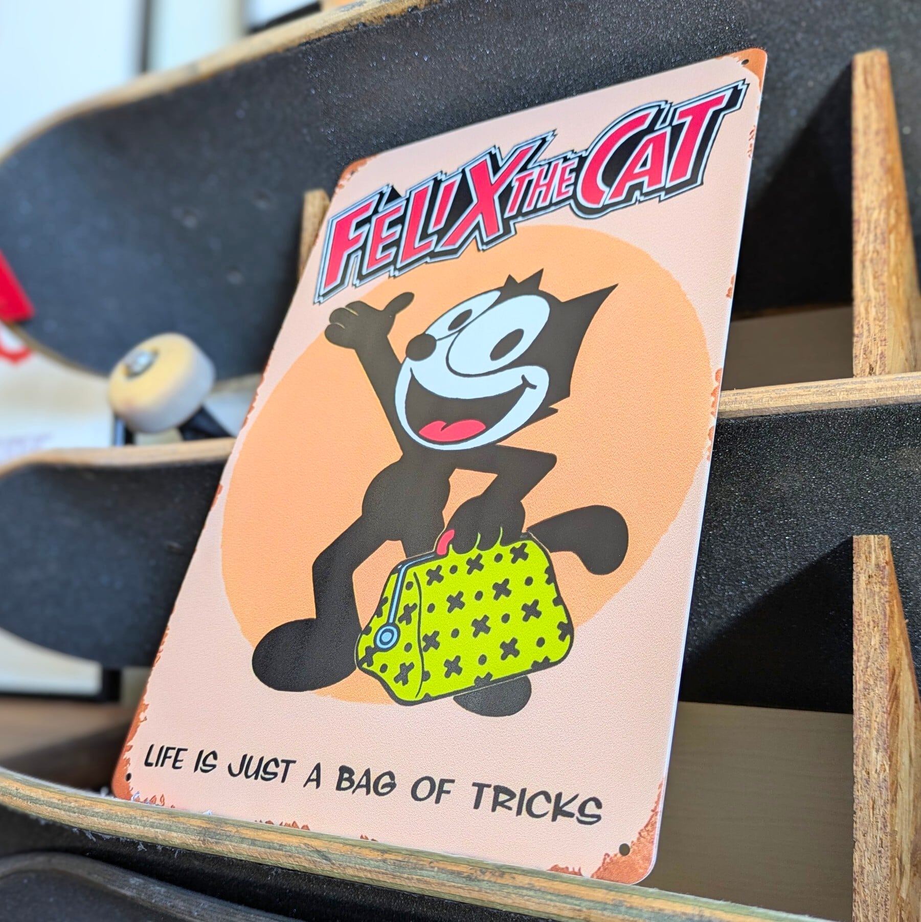 送料無料!ちょうどいいブリキ看板【 Felix the Cat / フェリックス / フィリックス】 METAL SIGN / メタルサイン / ブリキ看板 / サインボード / ビンテージ加工 〚アメリカン雑貨 アメトイ〛